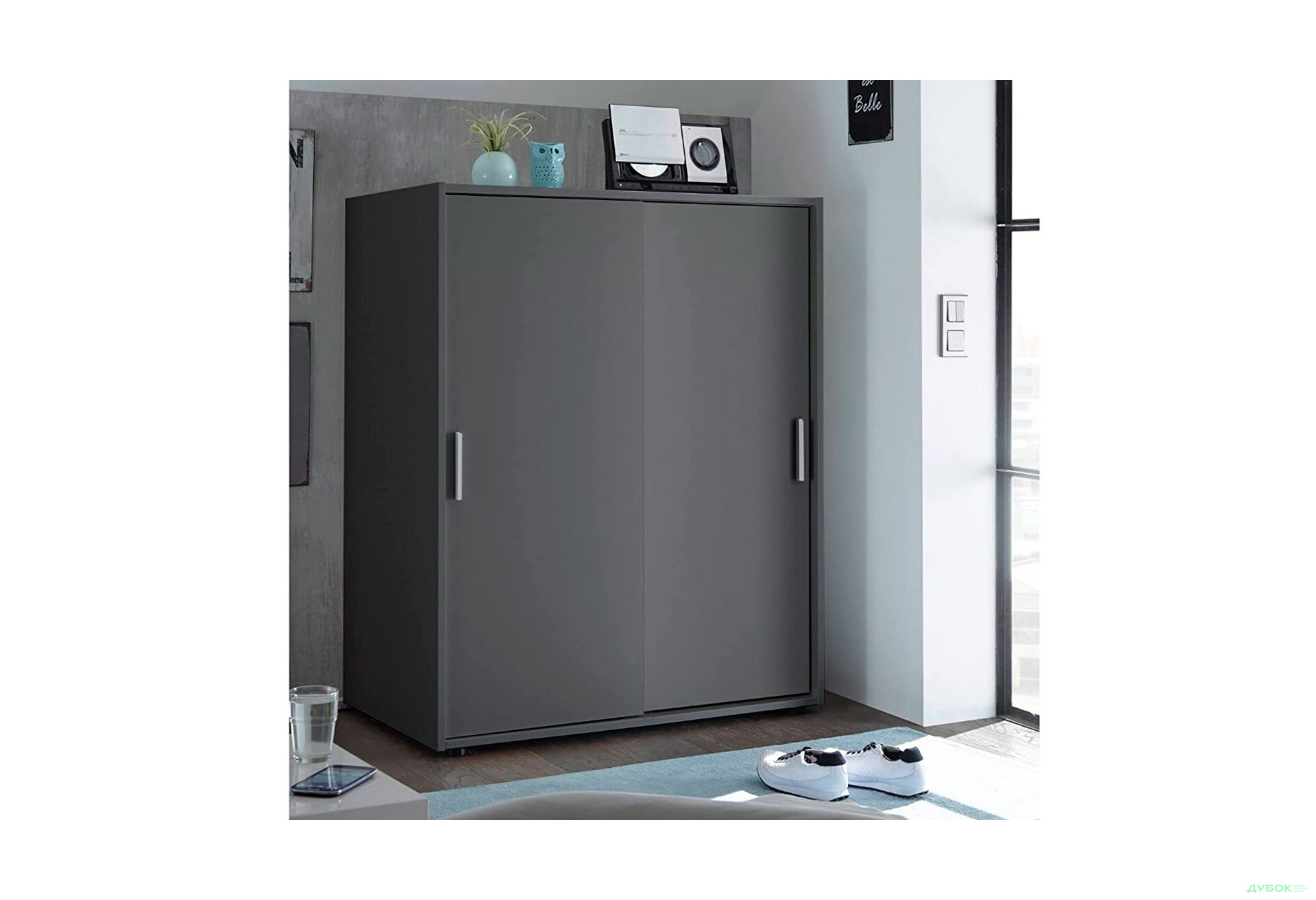 Комод MiroMark Кейс 2-дверний зі штангою для вішаків 102 см Графіт - Зображення 4 Зображення 4 - Комод MiroMark Кейс 2-дверний зі штангою для вішаків 102 см Графіт