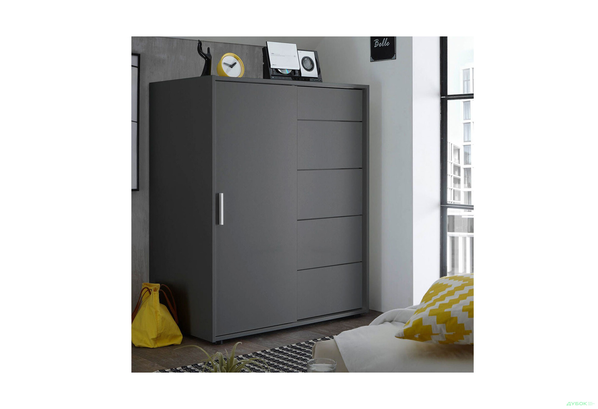 Комод MiroMark Кейс 1-дверний з 5 шухлядами 102 см Графіт - Зображення 3 Зображення 3 - Комод MiroMark Кейс 1-дверний з 5 шухлядами 102 см Графіт