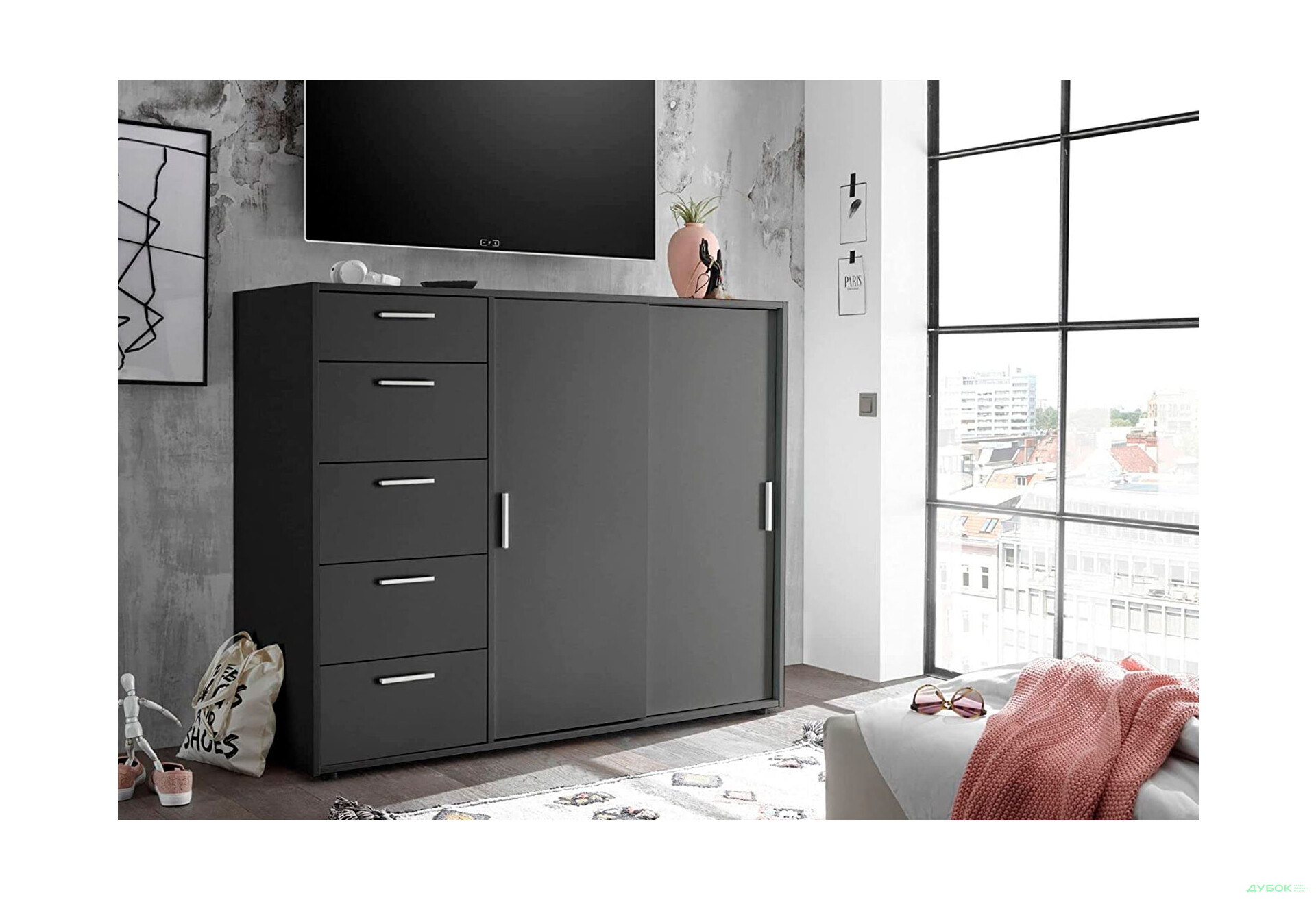 Изображение 2 - Комод MiroMark Кейс 2-дверный с 5 ящиками 152 см Графит
