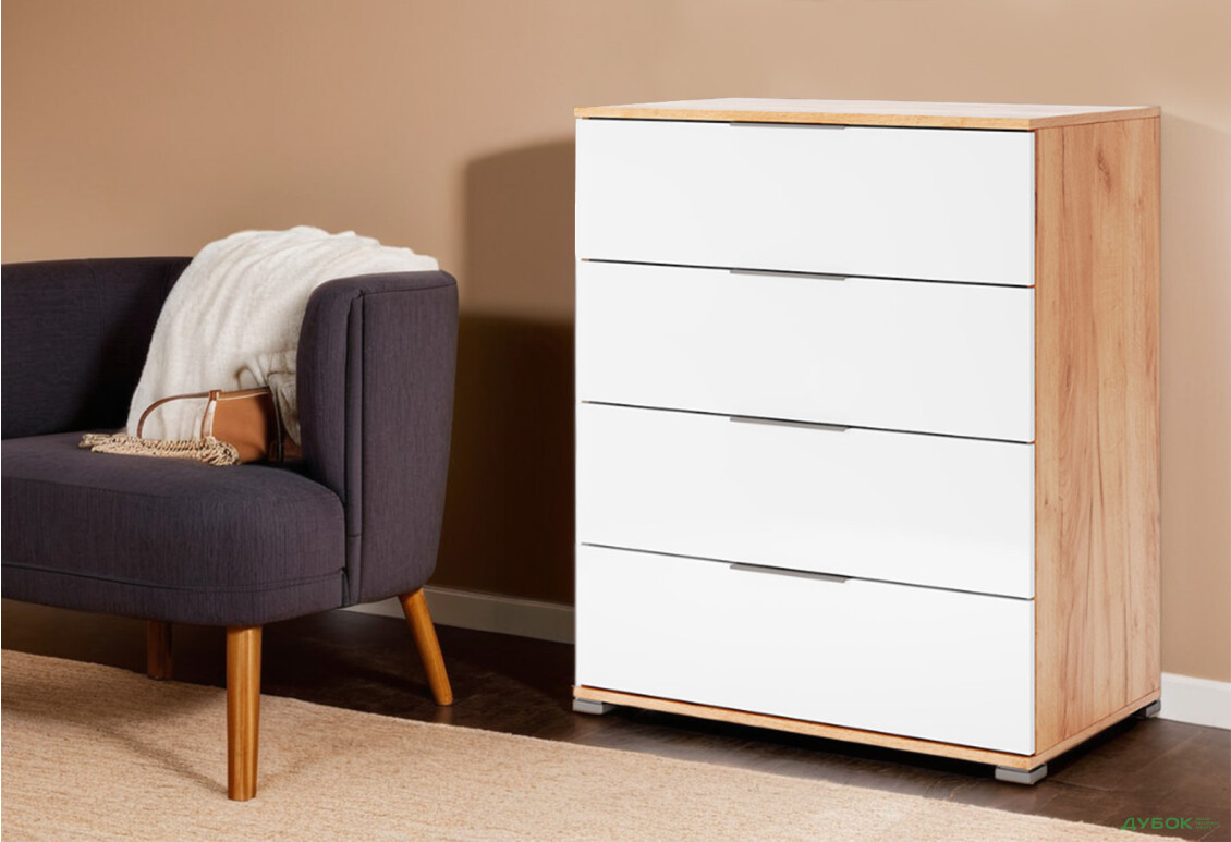 Комод MiroMark Асті з 4 шухлядами 80 см Дуб крафт/Білий - Зображення 2 Зображення 2 - Комод MiroMark Асті з 4 шухлядами 80 см Дуб крафт/Білий