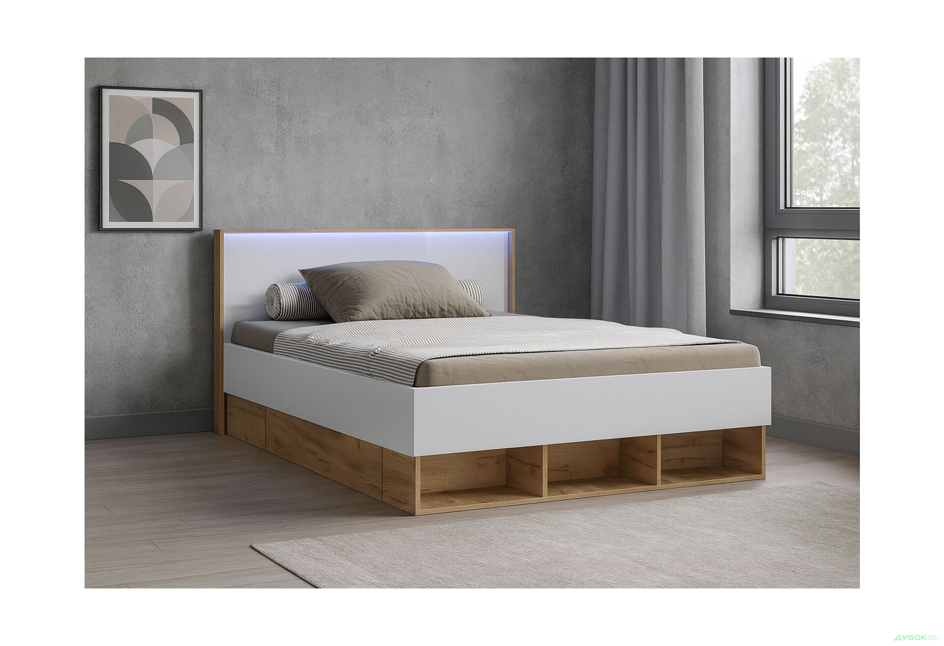Ліжко MiroMark Асті Джуніор (без вкладу) 120х200 см з шухлядами, дуб крафт/білий - Зображення 2 Зображення 2 - Ліжко MiroMark Асті Джуніор (без вкладу) 120х200 см з шухлядами, дуб крафт/білий