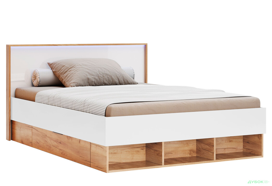 Кровать MiroMark Асти Джуниор (без вклада) 140х200 см с шухлядами, дуб крафт/белый