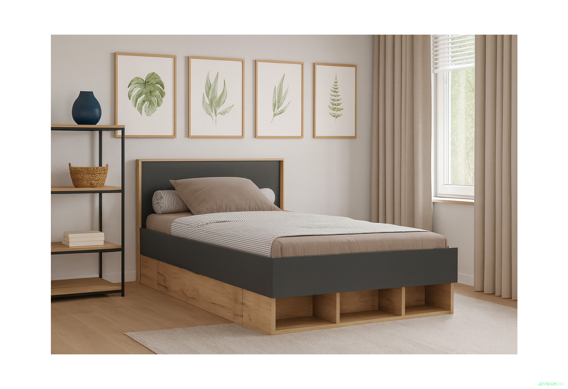 Кровать MiroMark Луна Джуниор (без вклада) 120х200 см с ящиками, лава/дуб крафт - Изображение 2 Изображение 2 - Кровать MiroMark Луна Джуниор (без вклада) 120х200 см с ящиками, лава/дуб крафт