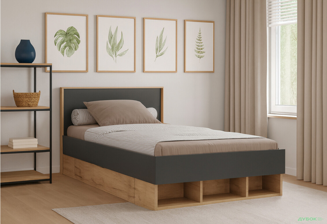 Кровать MiroMark Луна Джуниор (без вклада) 120х200 см с ящиками, лава/дуб крафт - Изображение 2 Изображение 2 - Кровать MiroMark Луна Джуниор (без вклада) 120х200 см с ящиками, лава/дуб крафт