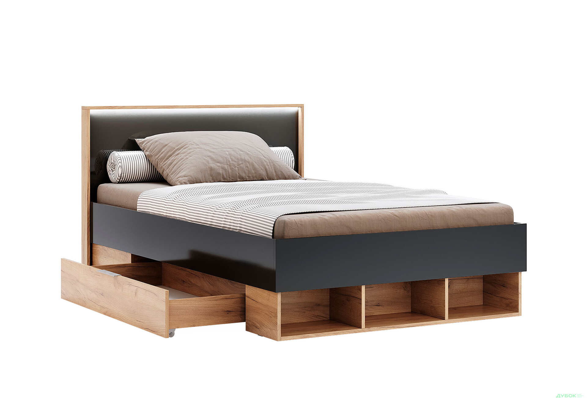 Кровать MiroMark Луна Джуниор (без вклада) 120х200 см с ящиками, лава/дуб крафт - Изображение 3 Изображение 3 - Кровать MiroMark Луна Джуниор (без вклада) 120х200 см с ящиками, лава/дуб крафт