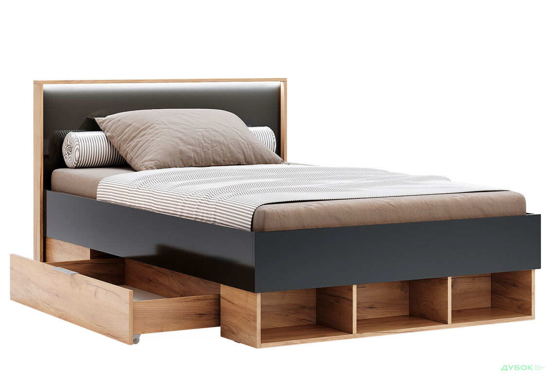 Кровать MiroMark Луна Джуниор (без вклада) 120х200 см с ящиками, лава/дуб крафт - Изображение 3 Изображение 3 - Кровать MiroMark Луна Джуниор (без вклада) 120х200 см с ящиками, лава/дуб крафт