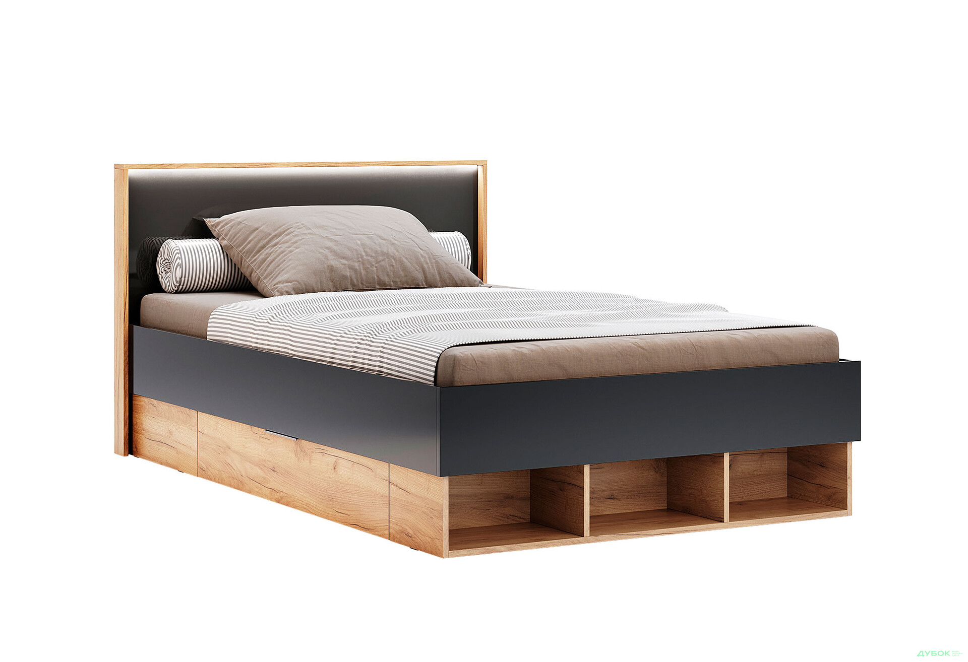 Кровать MiroMark Луна Джуниор (без вклада) 120х200 см с ящиками, лава/дуб крафт - Изображение 1 Изображение 1 - Кровать MiroMark Луна Джуниор (без вклада) 120х200 см с ящиками, лава/дуб крафт