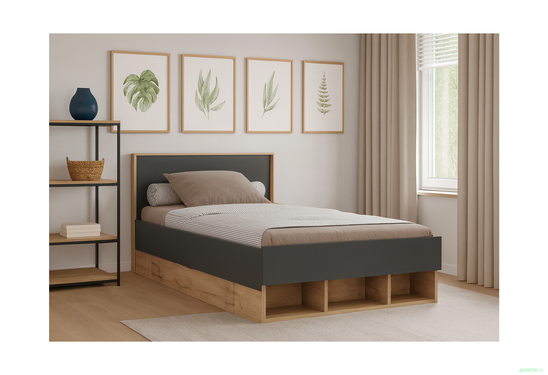Ліжко MiroMark Луна Джуніор (без вкладу) 140х200 см з шухлядами, лава/дуб крафт - Зображення 2 Зображення 2 - Ліжко MiroMark Луна Джуніор (без вкладу) 140х200 см з шухлядами, лава/дуб крафт