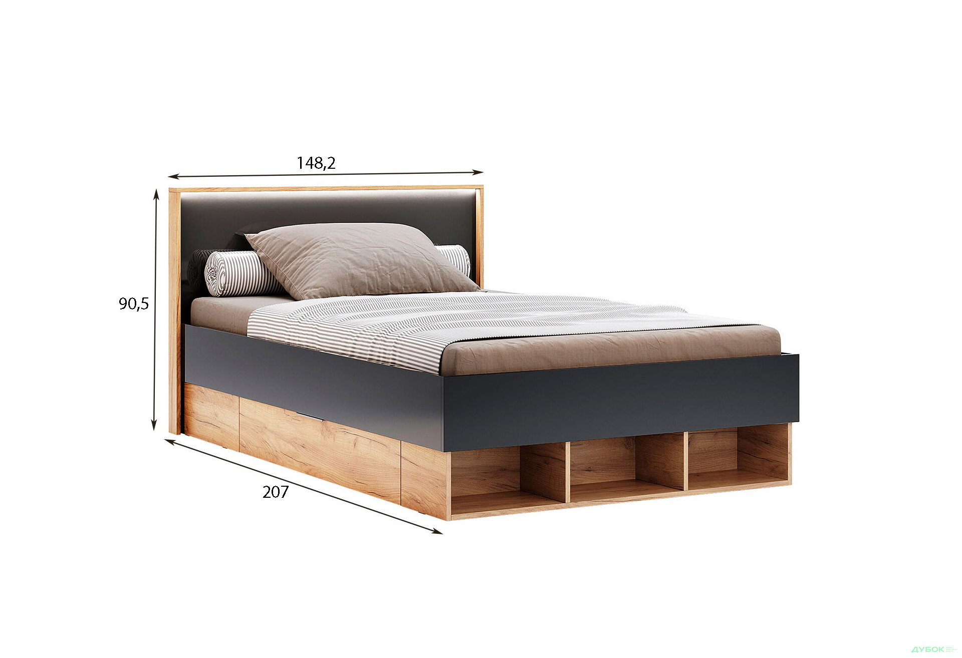 Ліжко MiroMark Луна Джуніор (без вкладу) 140х200 см з шухлядами, лава/дуб крафт - Зображення 4 Зображення 4 - Ліжко MiroMark Луна Джуніор (без вкладу) 140х200 см з шухлядами, лава/дуб крафт