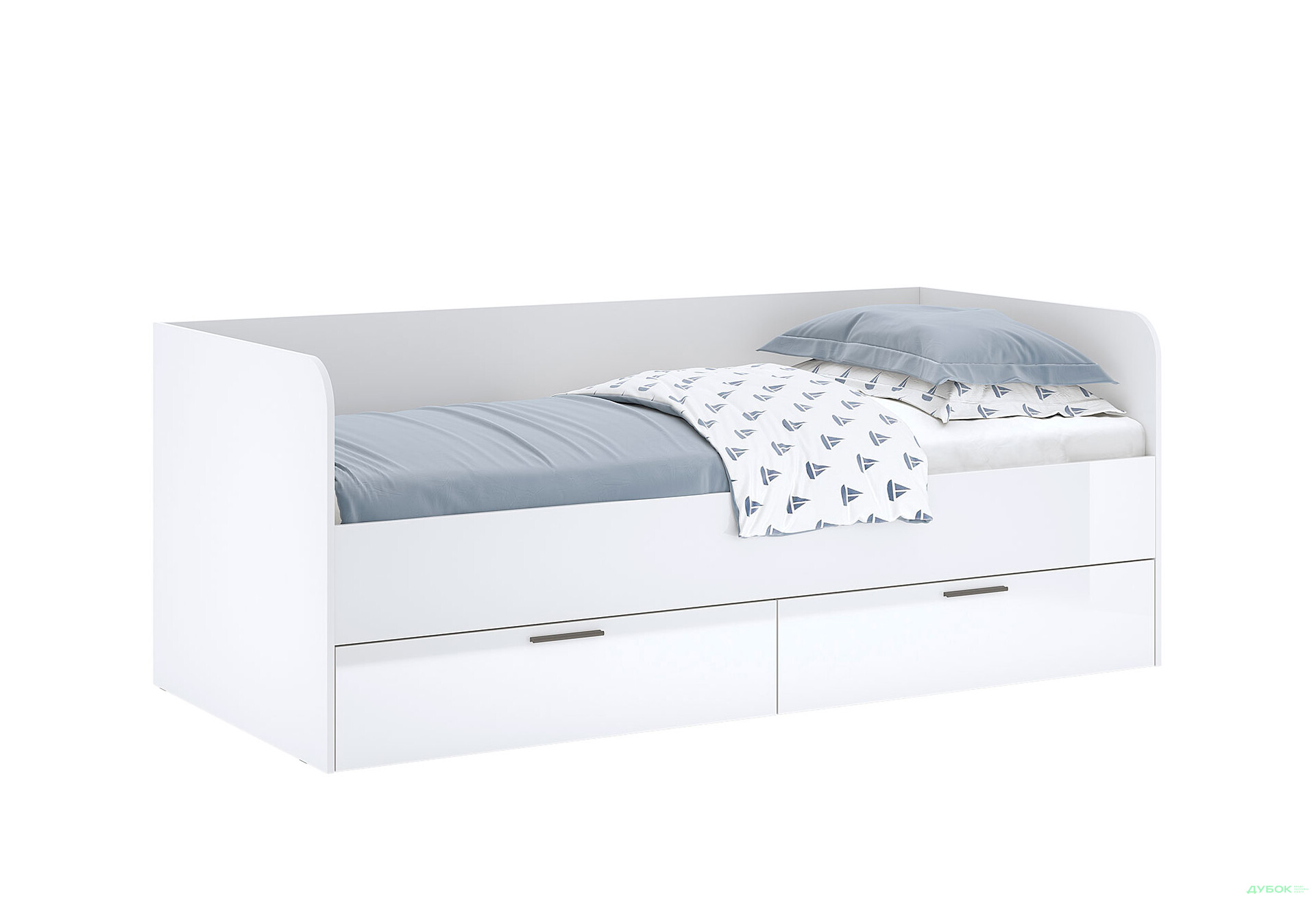 Ліжко MiroMark Хеппі 90х200 см з шухлядами, білий глянець - Зображення 2 Зображення 2 - Ліжко MiroMark Хеппі 90х200 см з шухлядами, білий глянець