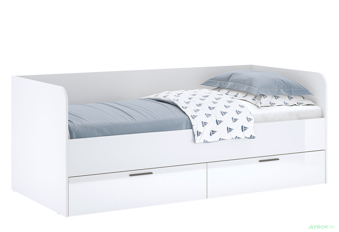 Ліжко MiroMark Хеппі 90х200 см з шухлядами, білий глянець - Зображення 2 Зображення 2 - Ліжко MiroMark Хеппі 90х200 см з шухлядами, білий глянець