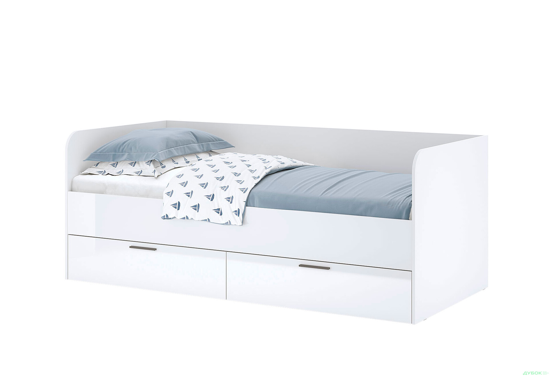 Ліжко MiroMark Хеппі 90х200 см з шухлядами, білий глянець - Зображення 1 Зображення 1 - Ліжко MiroMark Хеппі 90х200 см з шухлядами, білий глянець