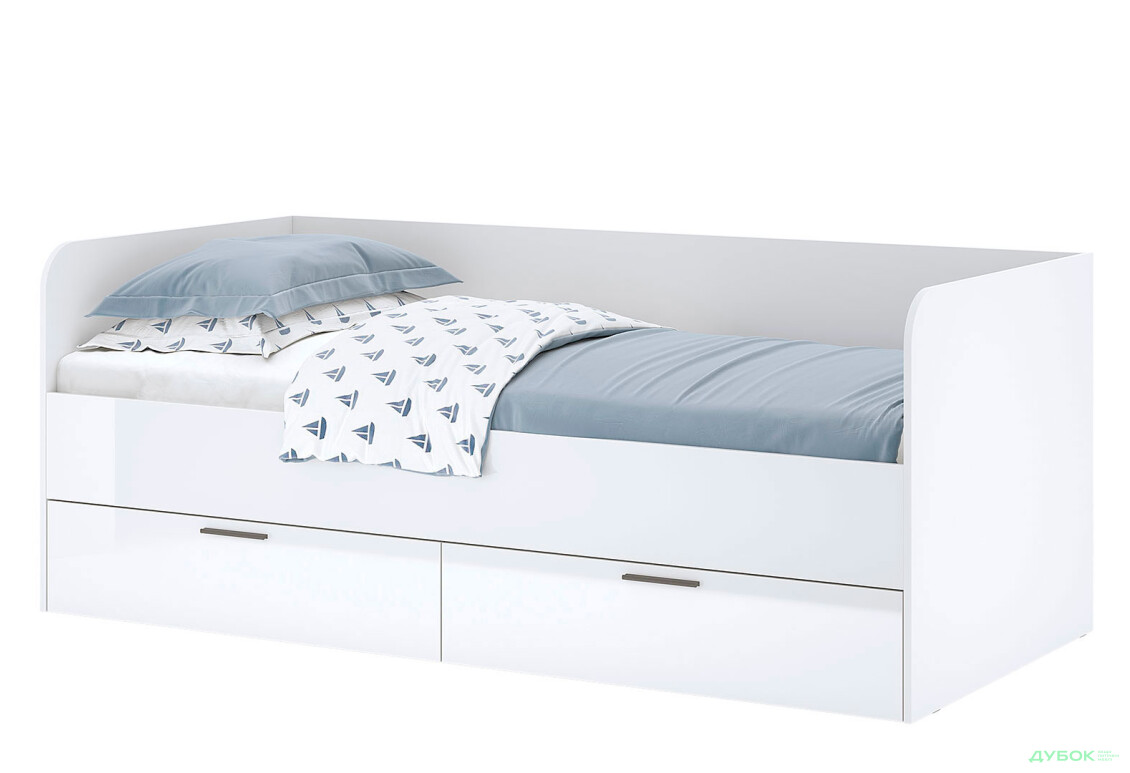 Кровать МироМарк Хеппи 90х200 см с ящиками, белый глянец