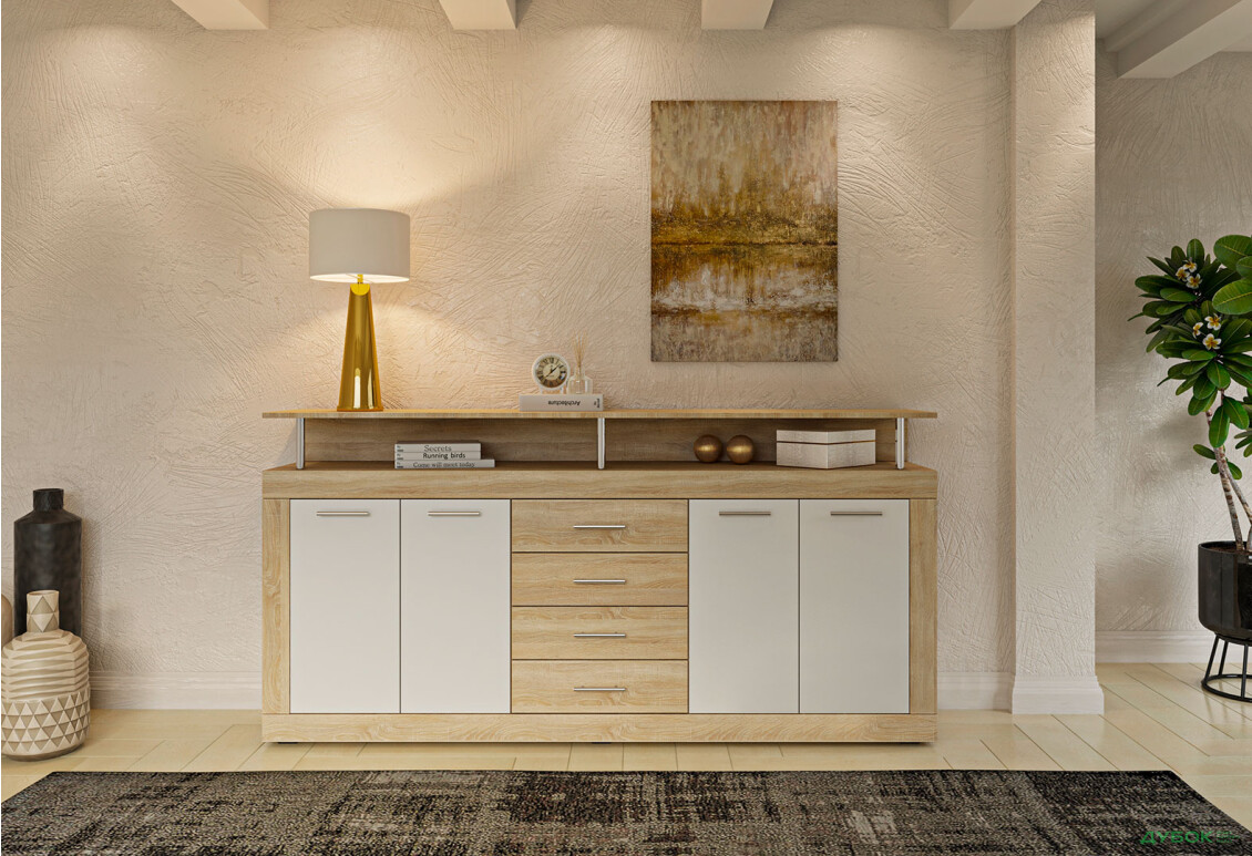 Зображення 4 - Комод Garant Прага 4-дверний з 4 шухлядами 195 см, Дуб сонома / Німфея альба