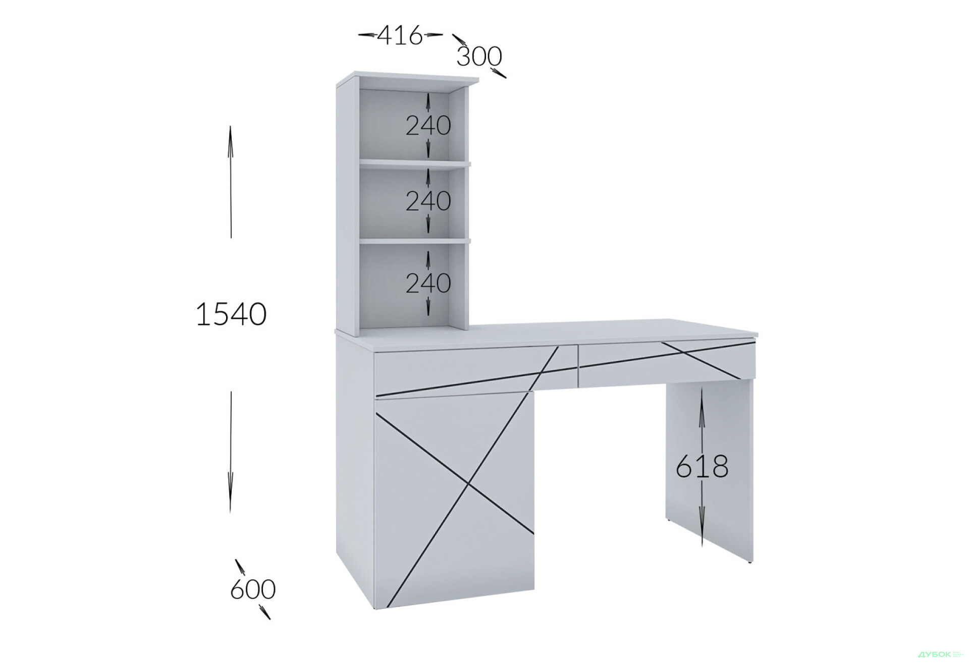 Фото 3 - Стіл письмовий Garant NV Геометрія 130x61 см з тумбою, шухлядами і надставкою, білий