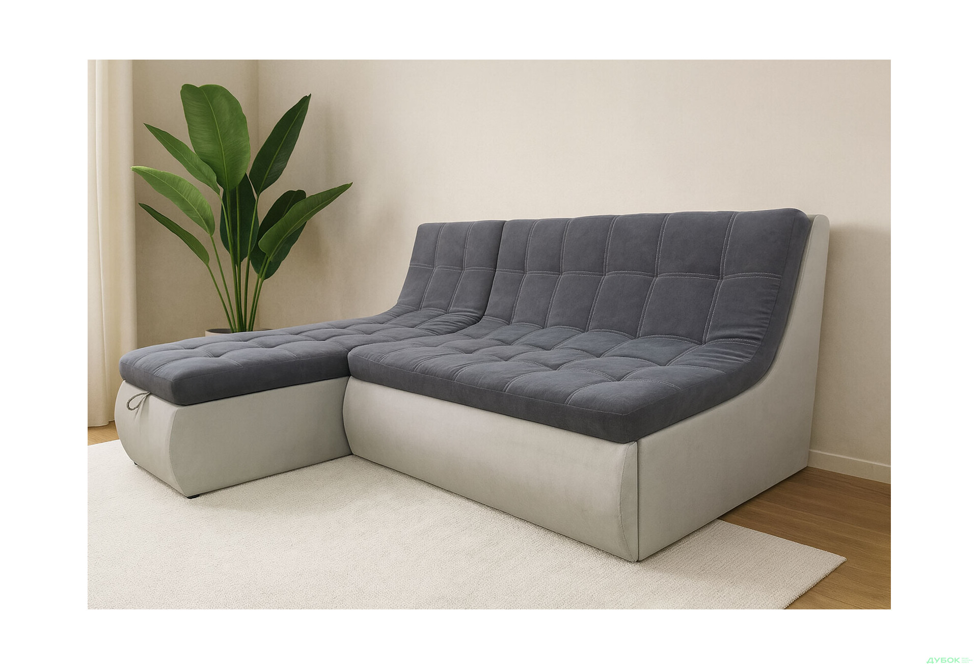 Зображення 2 - М'який куточок Vika Комфорт 202x180 см темно-сірий / світло сірий (Балатон 96+94) 
