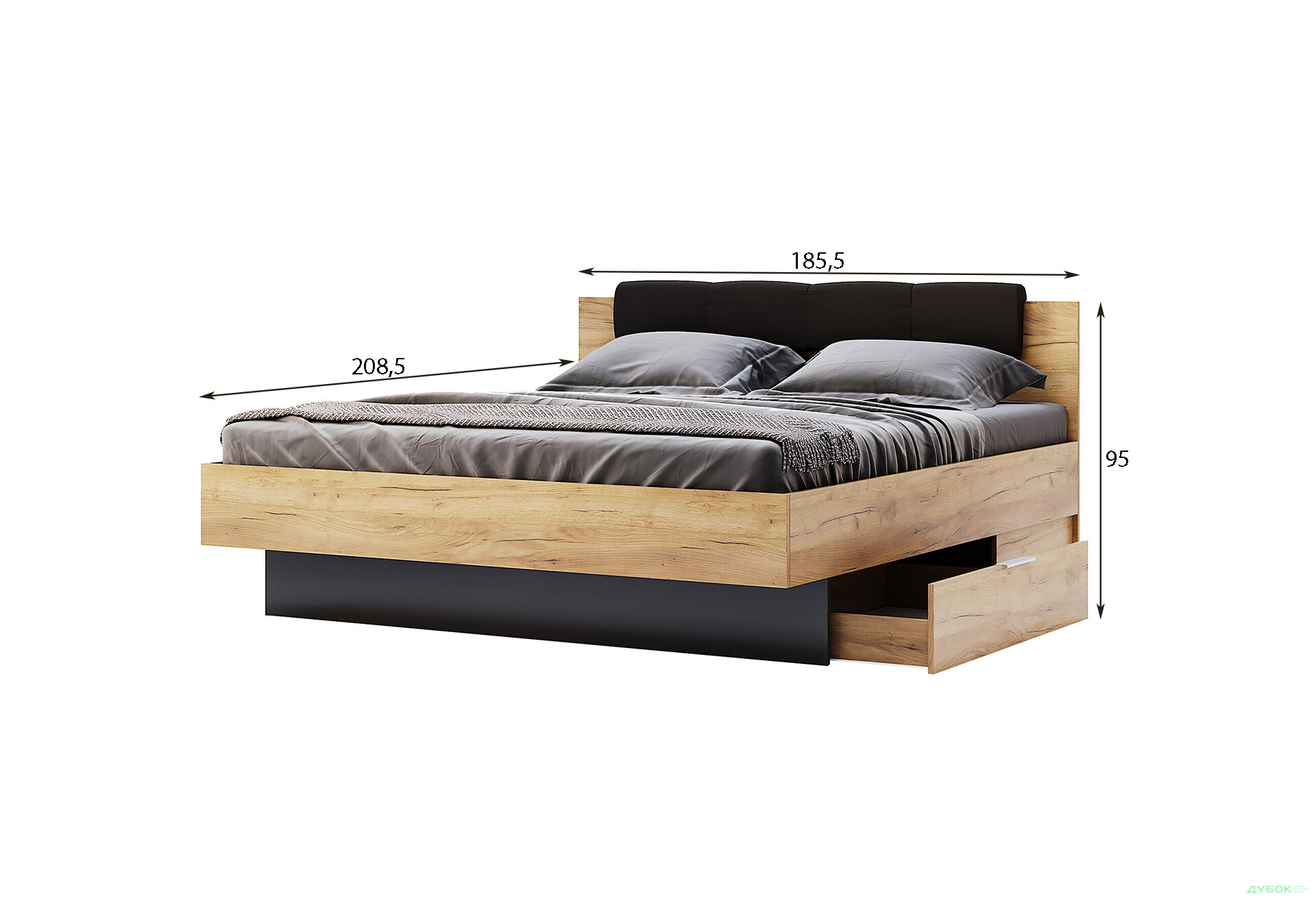 Ліжко MiroMark Луна 180х200 см з шухлядами, лава/дуб крафт - Зображення 4 Зображення 4 - Ліжко MiroMark Луна 180х200 см з шухлядами, лава/дуб крафт