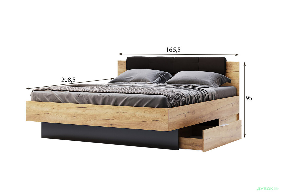 Кровать MiroMark Луна 160х200 см с ящиками, лава/дуб крафт - Изображение 4 Изображение 4 - Кровать MiroMark Луна 160х200 см с ящиками, лава/дуб крафт