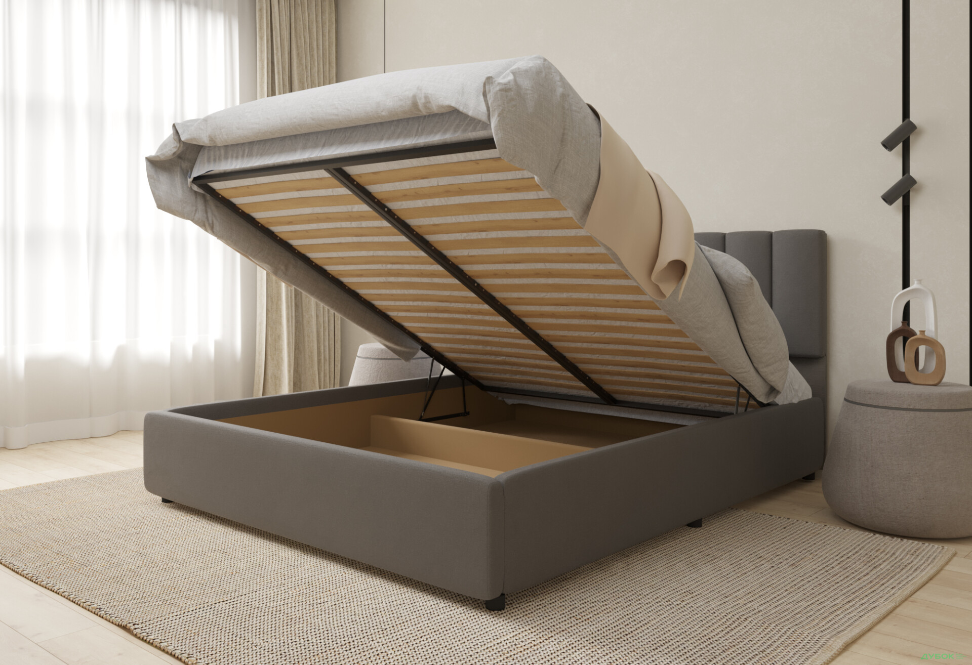 Фото 5 - Ліжко-подіум UMa Монро 140х200 см підйомне, сіро-коричневе (Fancy 96)