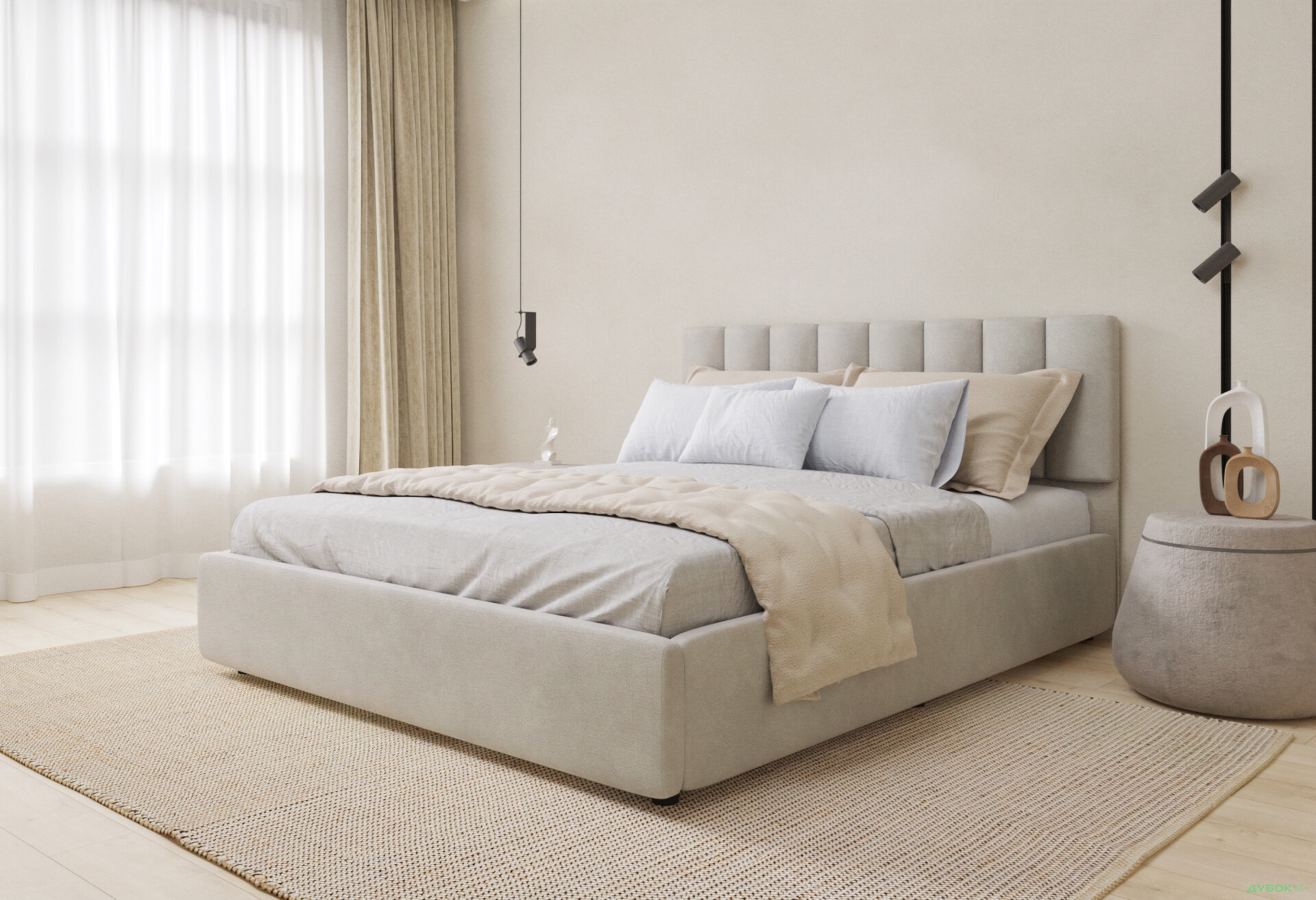 Ліжко-подіум UMa Монро 180х200 см підйомне, світло-бежеве (Fancy 06) - Зображення 2 Зображення 2 - Ліжко-подіум UMa Монро 180х200 см підйомне, світло-бежеве (Fancy 06)