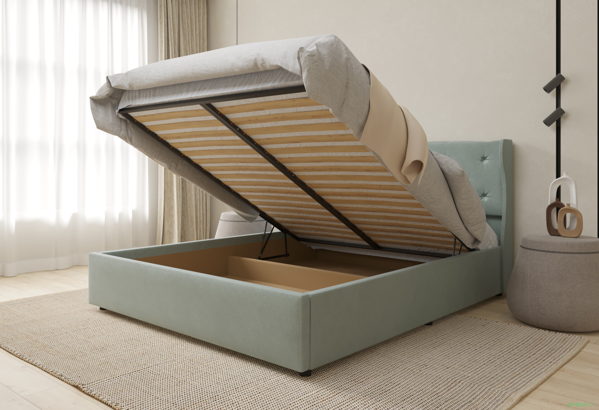 Фото 5 - Ліжко-подіум UMa Жасмін 160х200 см підйомне, світло-зелено-блакитне (Fancy 87)