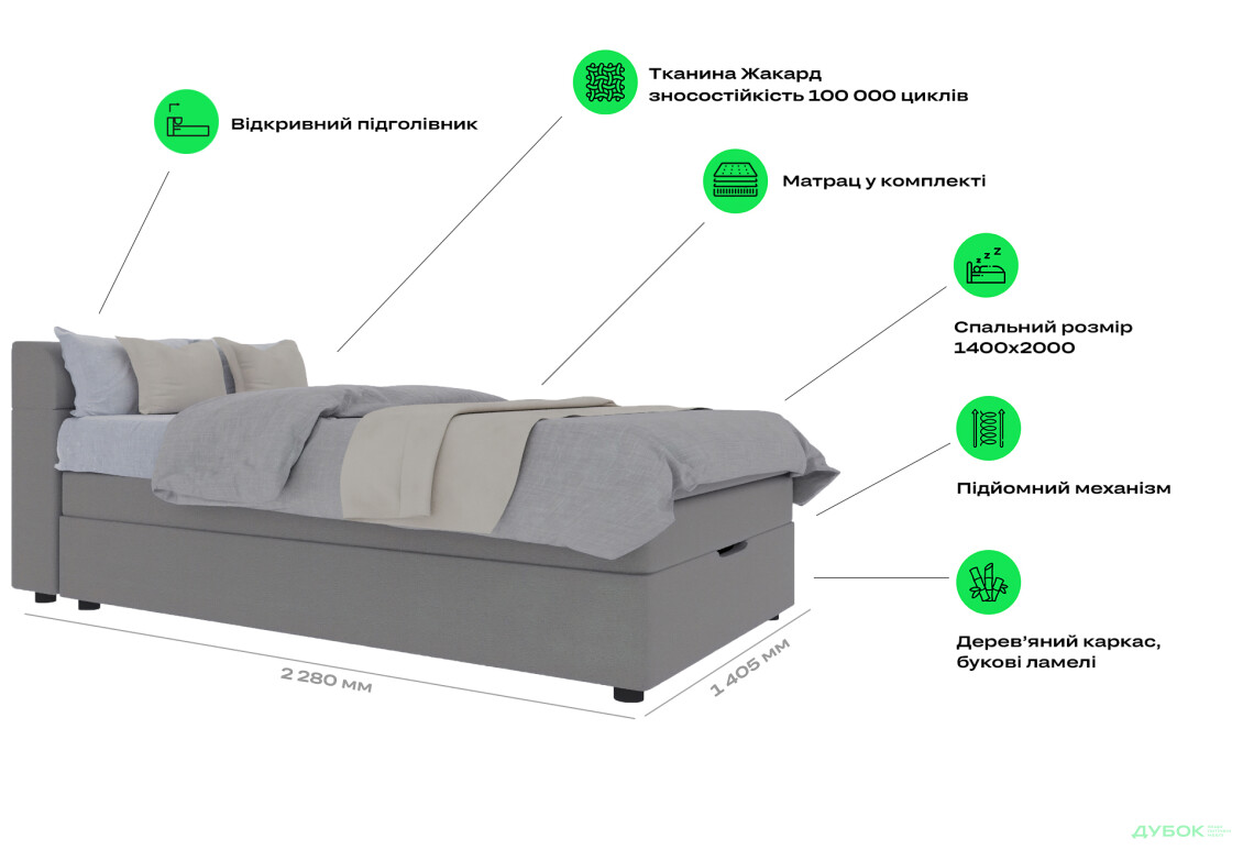 Зображення 6 - Ліжко-подіум UMa Інфанта 140х200 см підйомне, світло-сіре (Soro 83)