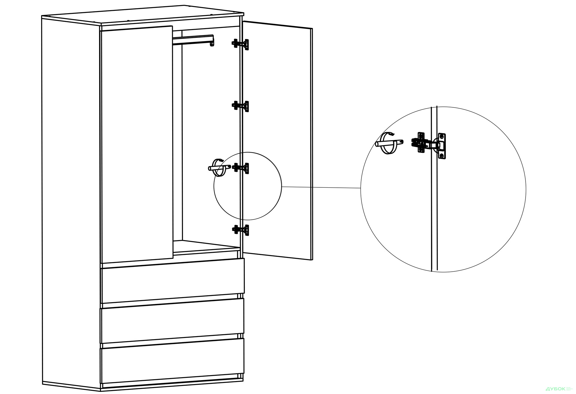 Фото 4 - Шкаф Garant NV Идея 2-дверная с штангой и 3 ящиками 80 см