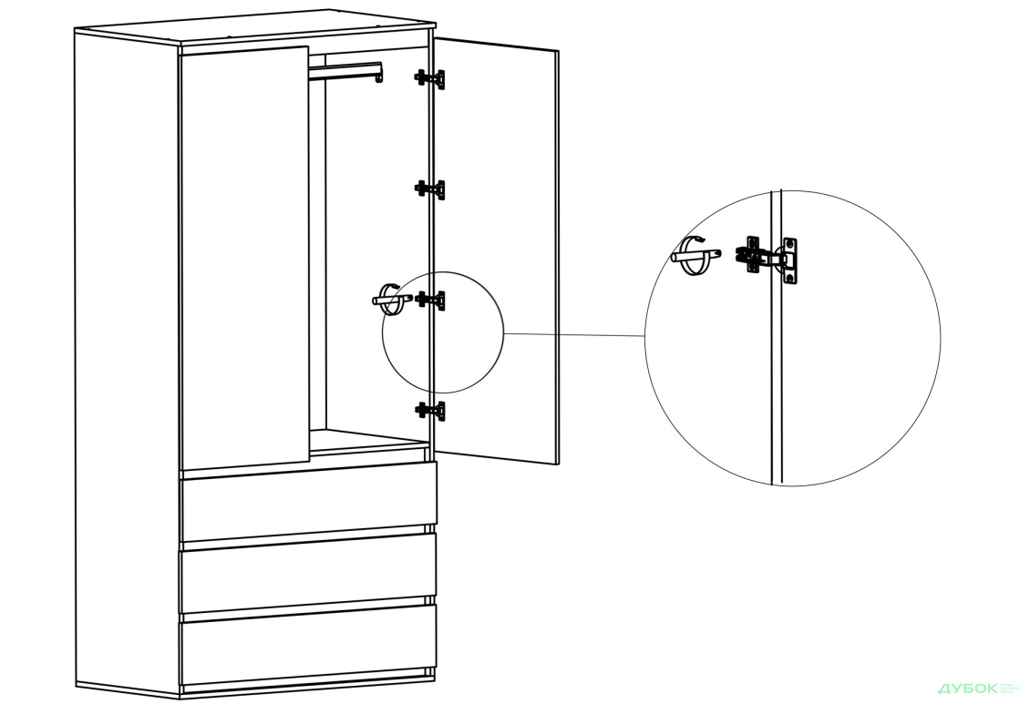 Фото 4 - Шкаф Garant NV Идея 2-дверная с штангой и 3 ящиками 80 см