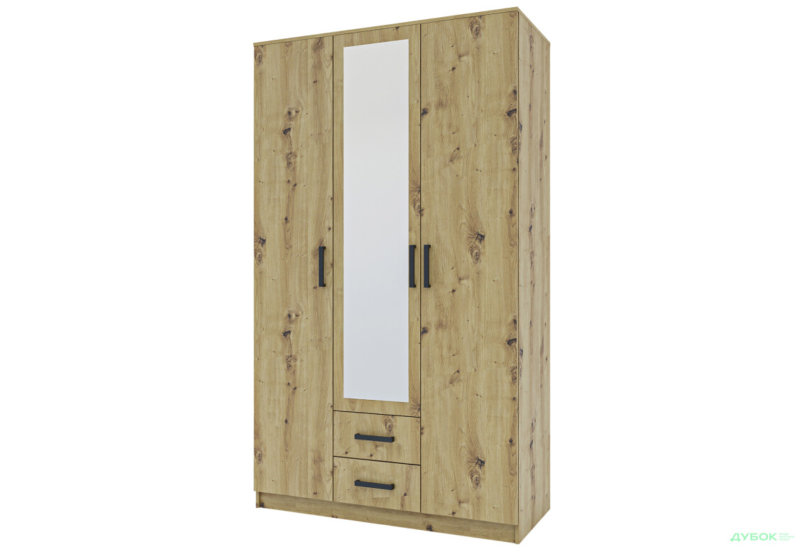 Шкаф Garant NV Simple / Симпл 3-дверная с 2 ящиками и зеркалом 120 см, дуб артизан