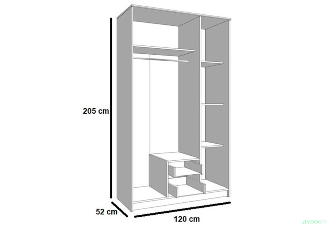 Фото 3 - Шкаф Garant NV Simple / Симпл 3-дверная с 2 ящиками и зеркалом 120 см, дуб артизан