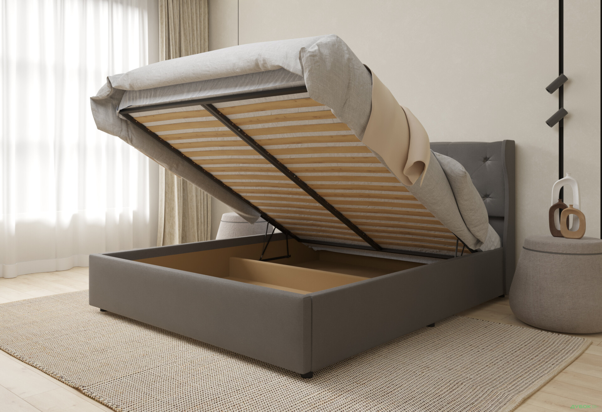 Фото 5 - Ліжко-подіум UMa Жасмін 140х200 см підйомне, сіро-коричневе (Fancy 96)