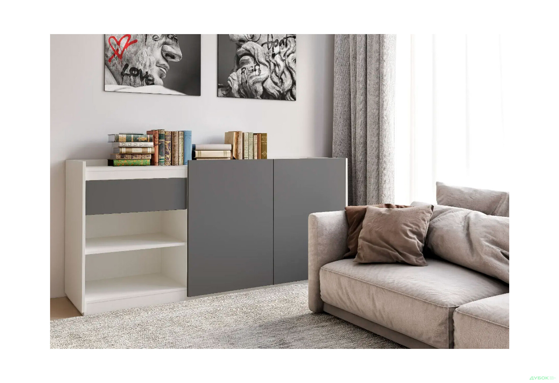 Комод Moreli RS-3 с дверцами, полками и ящиком 184 см - Изображение 2 Изображение 2 - Комод Moreli RS-3 с дверцами, полками и ящиком 184 см