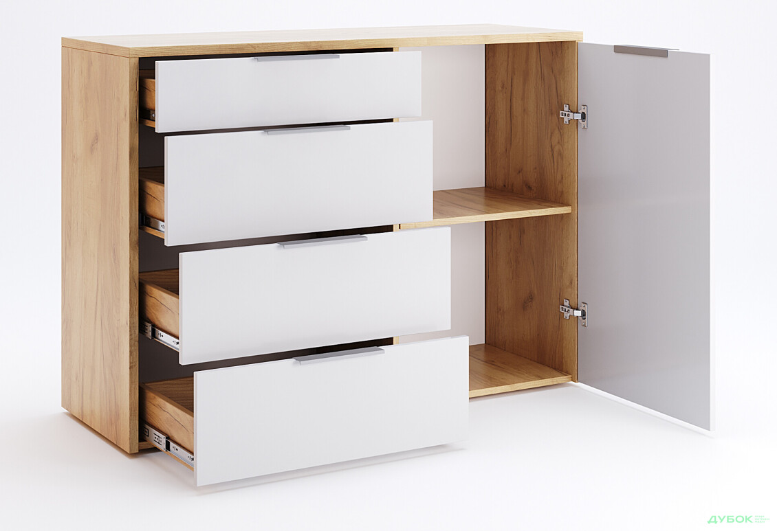 Комод MiroMark Асти 1-дверный с 4 ящиками 120 см Дуб крафт/Белый - Изображение 3 Изображение 3 - Комод MiroMark Асти 1-дверный с 4 ящиками 120 см Дуб крафт/Белый