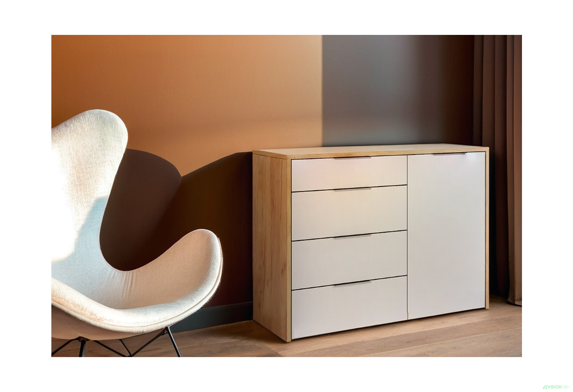 Комод MiroMark Асти 1-дверный с 4 ящиками 120 см Дуб крафт/Белый - Изображение 2 Изображение 2 - Комод MiroMark Асти 1-дверный с 4 ящиками 120 см Дуб крафт/Белый