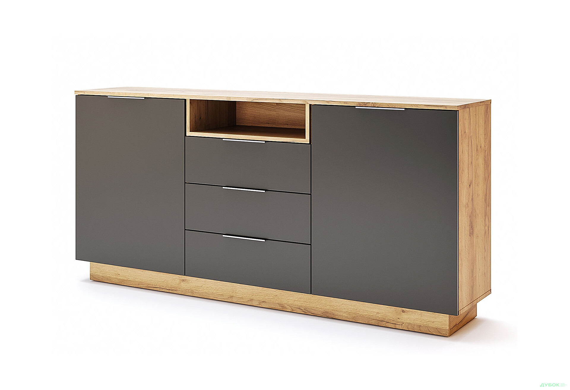 Комод MiroMark Луна з полицею, 2 дверками та 3 шухлядами 180 см Лава/Дуб крафт - Зображення 1 Зображення 1 - Комод MiroMark Луна з полицею, 2 дверками та 3 шухлядами 180 см Лава/Дуб крафт