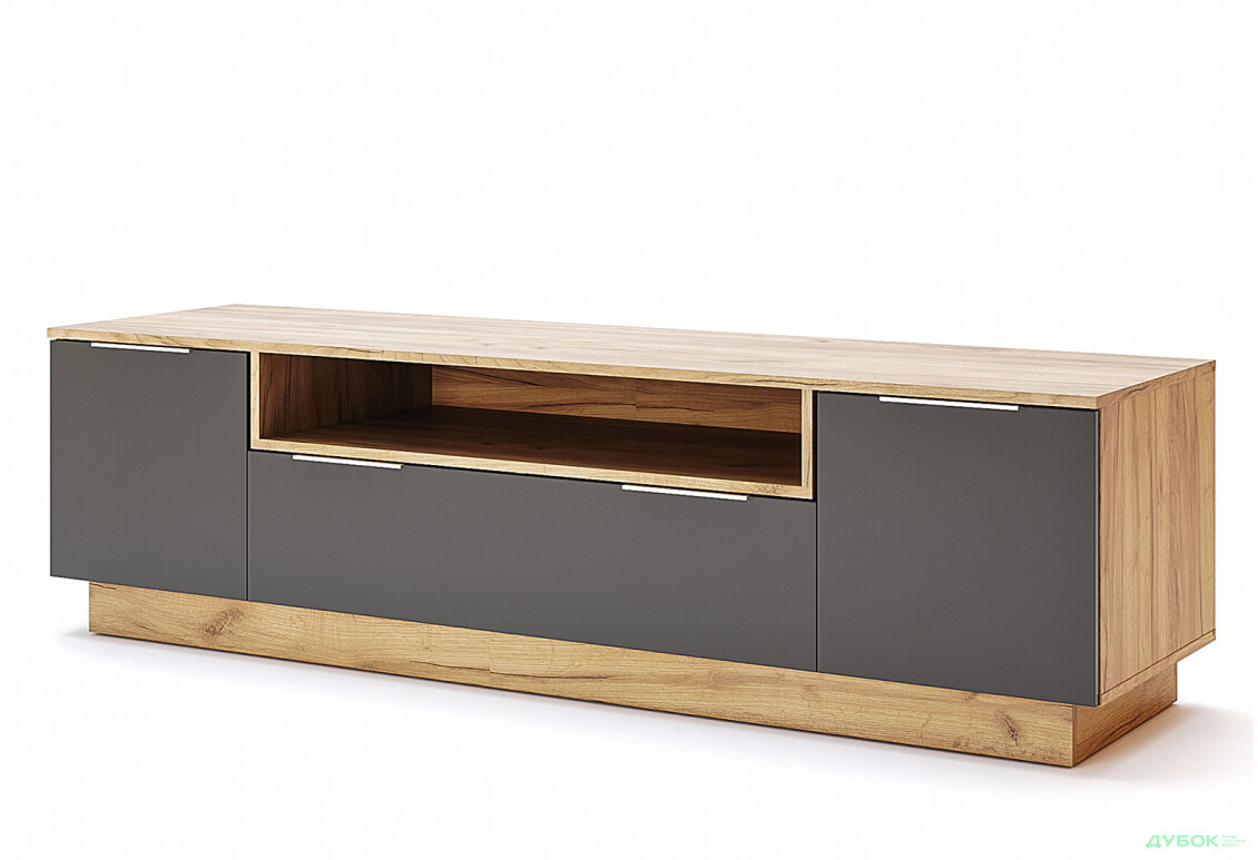 Тумба під ТВ MiroMark Луна з дверцятами, шухлядою та полицею 180 см Лава / Дуб крафт - Зображення 1 Зображення 1 - Тумба під ТВ MiroMark Луна з дверцятами, шухлядою та полицею 180 см Лава / Дуб крафт