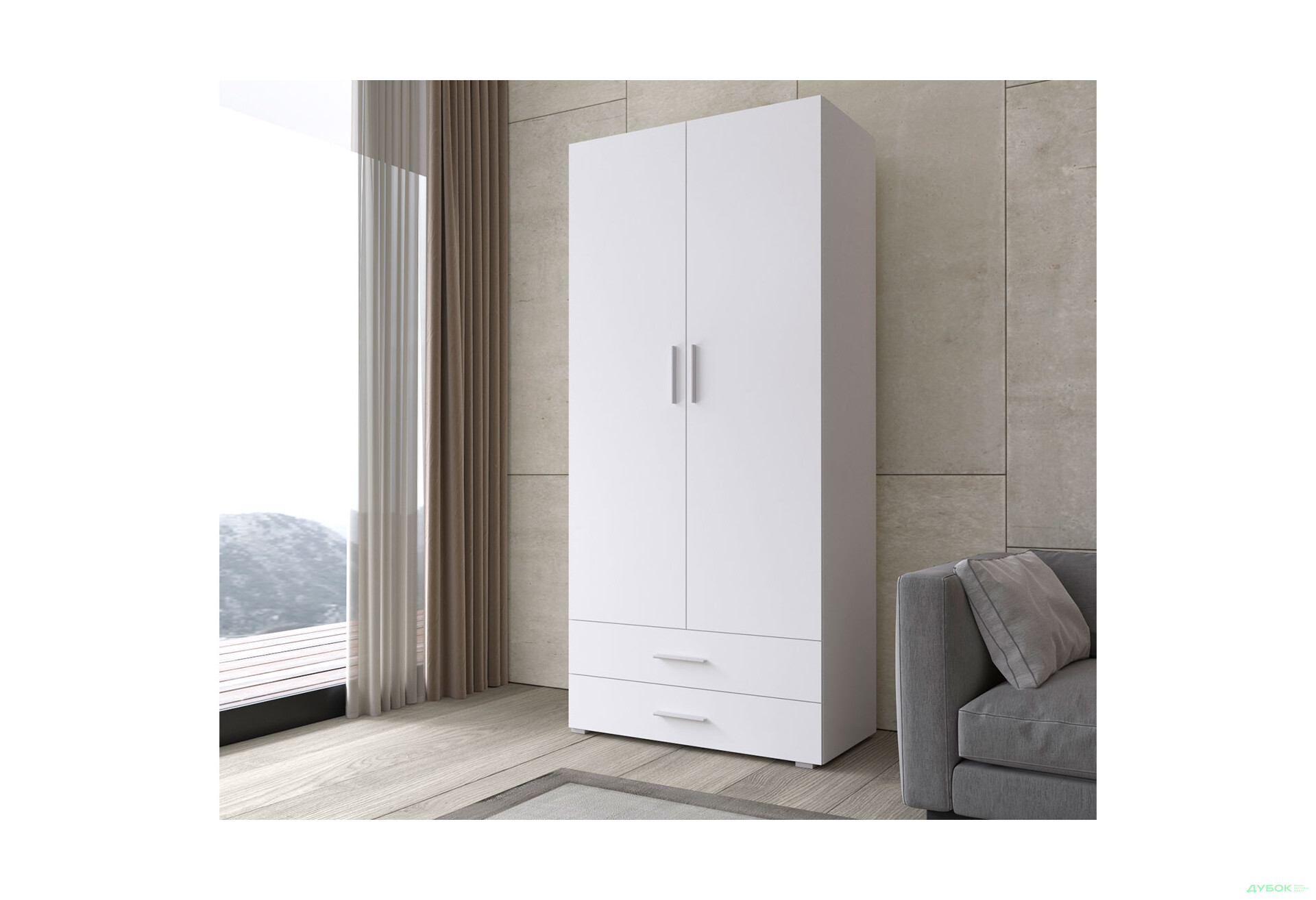 Шафа Moreli ST0002 зі штангою та шухлядами 2-дверна 100 см - Зображення 2 Зображення 2 - Шафа Moreli ST0002 зі штангою та шухлядами 2-дверна 100 см