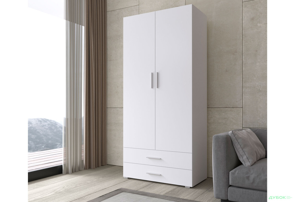 Шафа Moreli ST0002 зі штангою та шухлядами 2-дверна 100 см - Зображення 2 Зображення 2 - Шафа Moreli ST0002 зі штангою та шухлядами 2-дверна 100 см