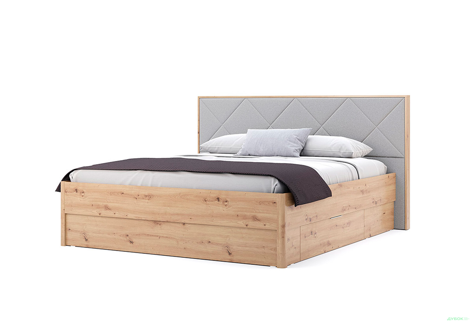 Ліжко-подіум MiroMark Реймонд (без вкладу) 180х200 см з шухлядами, дуб артізан/сірий - Зображення 1 Зображення 1 - Ліжко-подіум MiroMark Реймонд (без вкладу) 180х200 см з шухлядами, дуб артізан/сірий