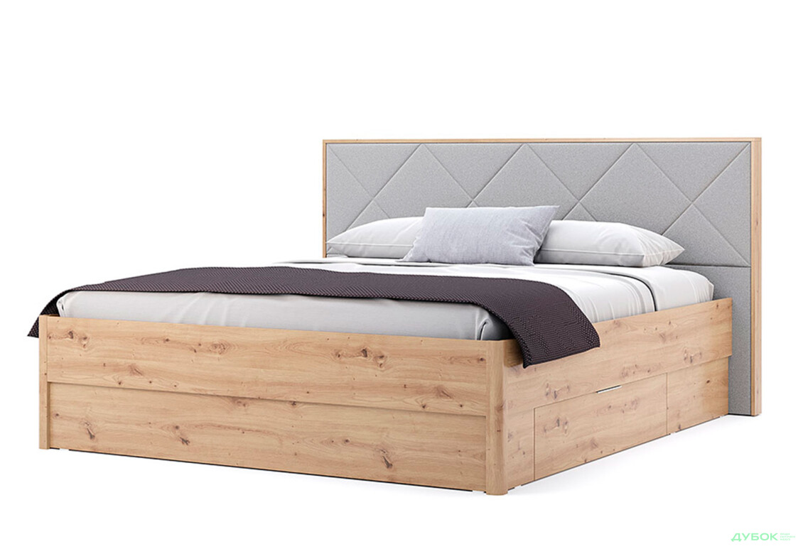 Ліжко-подіум MiroMark Реймонд (без вкладу) 180х200 см з шухлядами, дуб артізан/сірий
