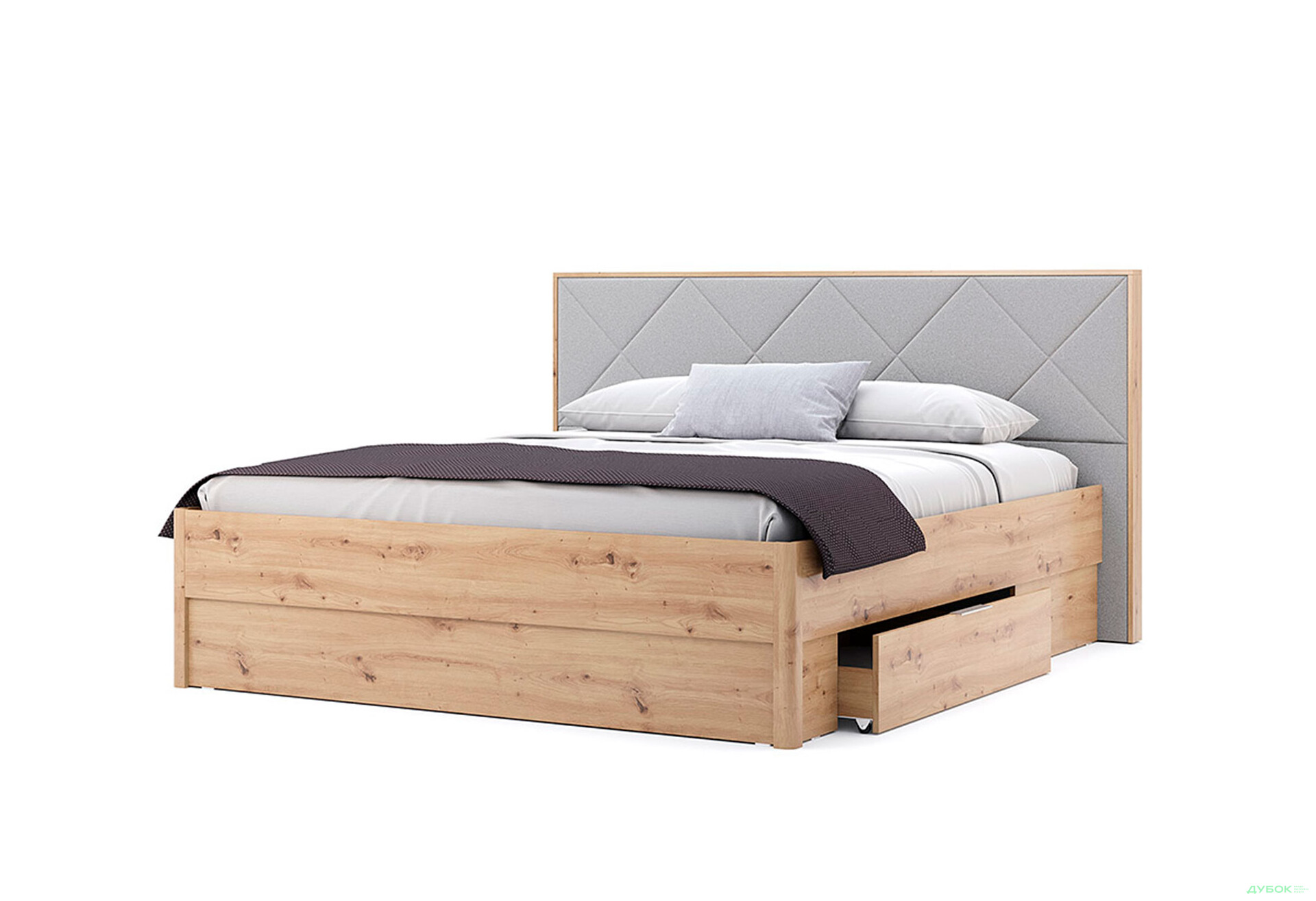 Ліжко-подіум MiroMark Реймонд (без вкладу) 180х200 см з шухлядами, дуб артізан/сірий - Зображення 3 Зображення 3 - Ліжко-подіум MiroMark Реймонд (без вкладу) 180х200 см з шухлядами, дуб артізан/сірий