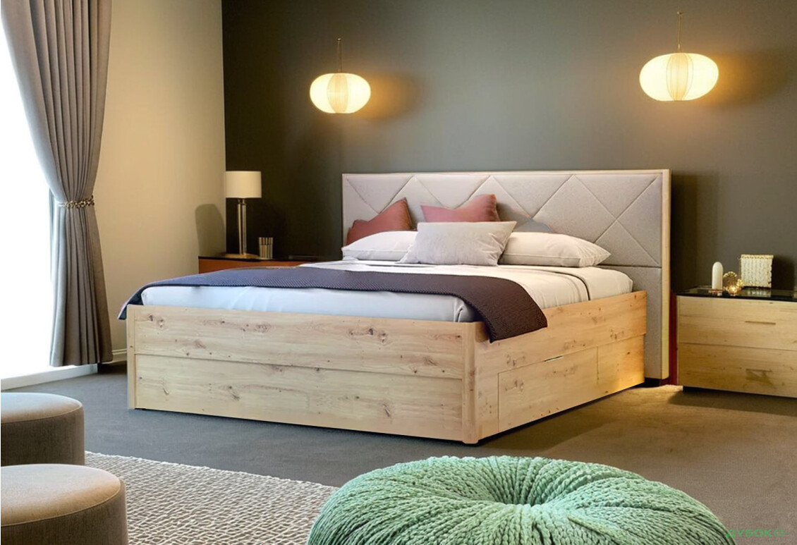 Ліжко-подіум MiroMark Реймонд (без вкладу) 180х200 см з шухлядами, дуб артізан/сірий - Зображення 2 Зображення 2 - Ліжко-подіум MiroMark Реймонд (без вкладу) 180х200 см з шухлядами, дуб артізан/сірий