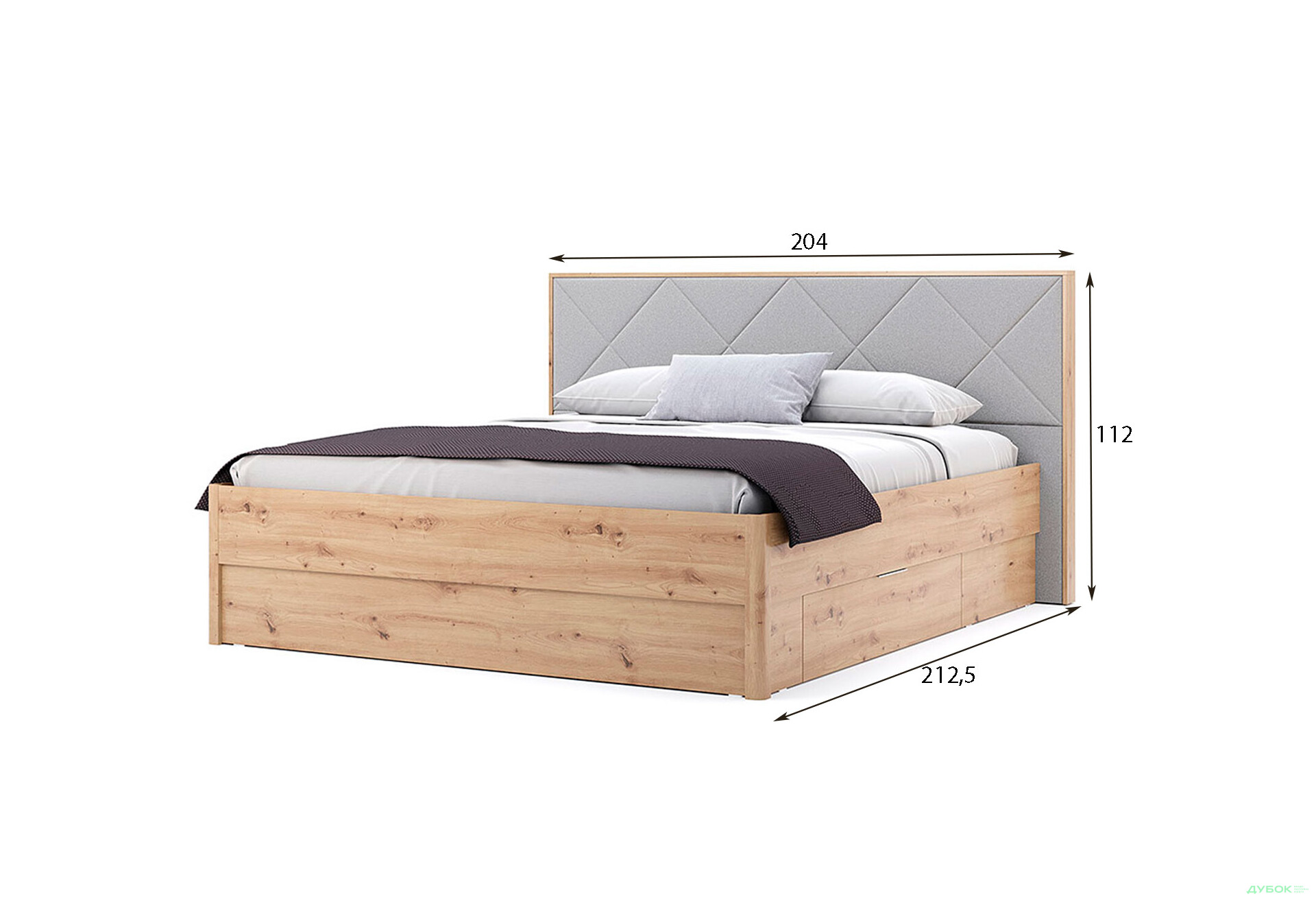 Ліжко-подіум MiroMark Реймонд (без вкладу) 180х200 см з шухлядами, дуб артізан/сірий - Зображення 4 Зображення 4 - Ліжко-подіум MiroMark Реймонд (без вкладу) 180х200 см з шухлядами, дуб артізан/сірий