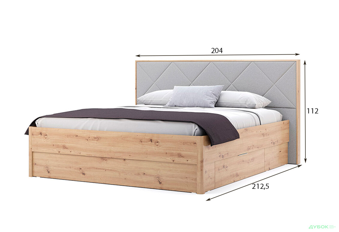 Ліжко-подіум MiroMark Реймонд (без вкладу) 180х200 см з шухлядами, дуб артізан/сірий - Зображення 4 Зображення 4 - Ліжко-подіум MiroMark Реймонд (без вкладу) 180х200 см з шухлядами, дуб артізан/сірий