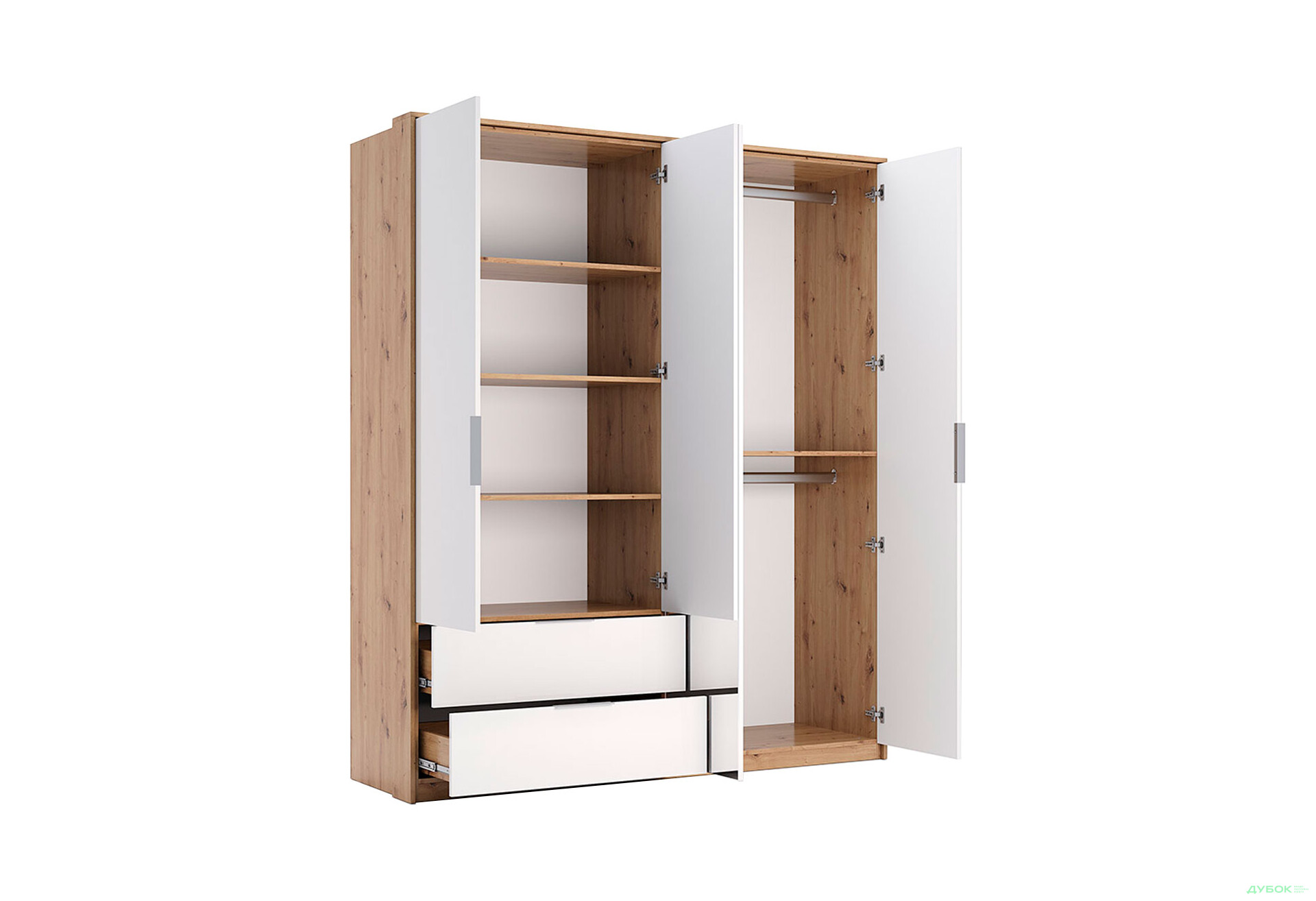 Шафа MiroMark Реймонд 4-дверна із дзеркалом та 2 шухлядами 182 см, глянець білий - Зображення 3 Зображення 3 - Шафа MiroMark Реймонд 4-дверна із дзеркалом та 2 шухлядами 182 см, глянець білий