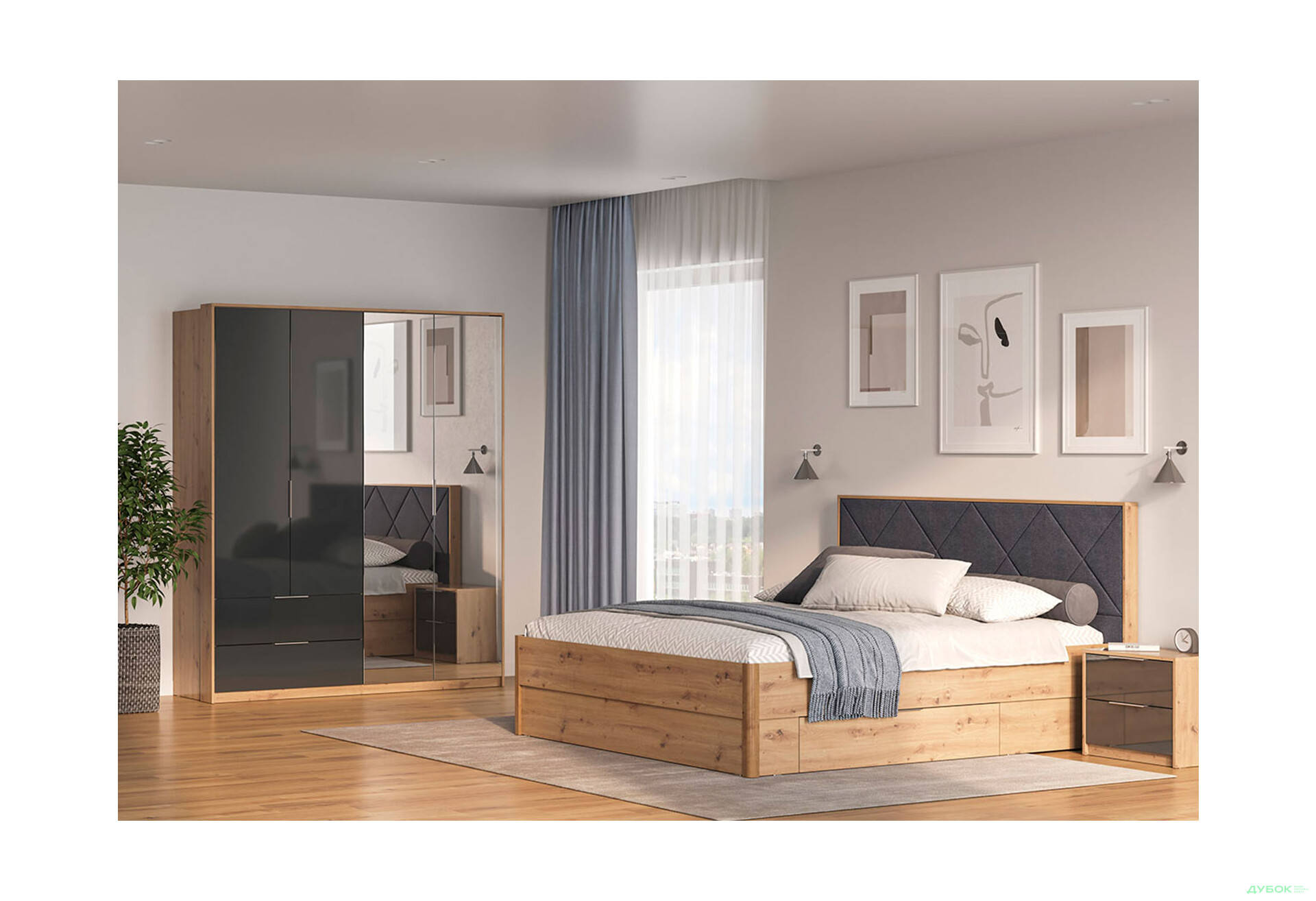 Спальня Реймонд Мат антрацит Комплект 4Д MiroMark - Зображення 2 Зображення 2 - Спальня Реймонд Мат антрацит Комплект 4Д MiroMark