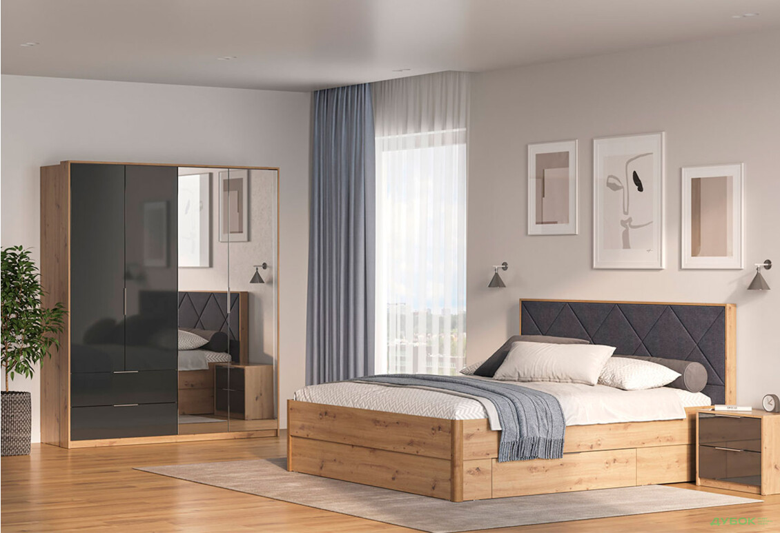 Спальня Реймонд Мат антрацит Комплект 4Д MiroMark - Зображення 2 Зображення 2 - Спальня Реймонд Мат антрацит Комплект 4Д MiroMark