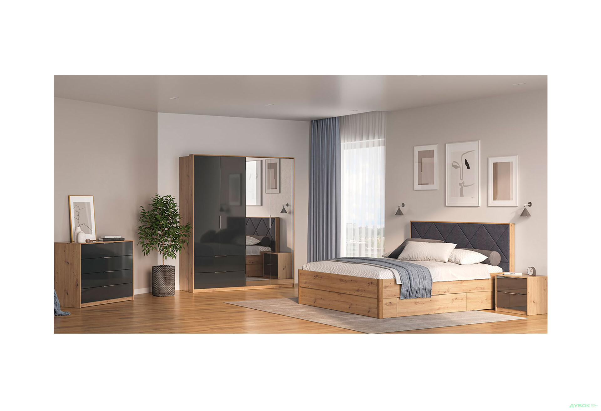 Спальня Реймонд Мат антрацит Комплект 4Д MiroMark - Зображення 1 Зображення 1 - Спальня Реймонд Мат антрацит Комплект 4Д MiroMark