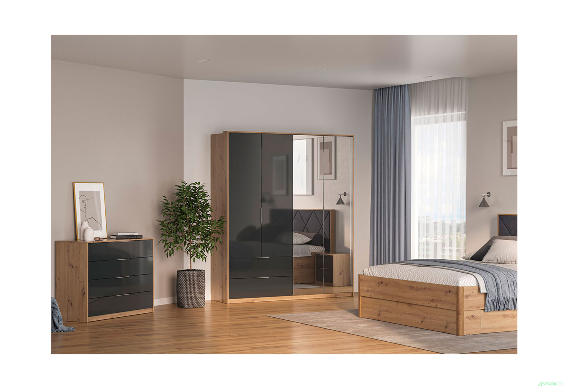 Спальня Реймонд Мат антрацит Комплект 4Д MiroMark - Зображення 3 Зображення 3 - Спальня Реймонд Мат антрацит Комплект 4Д MiroMark