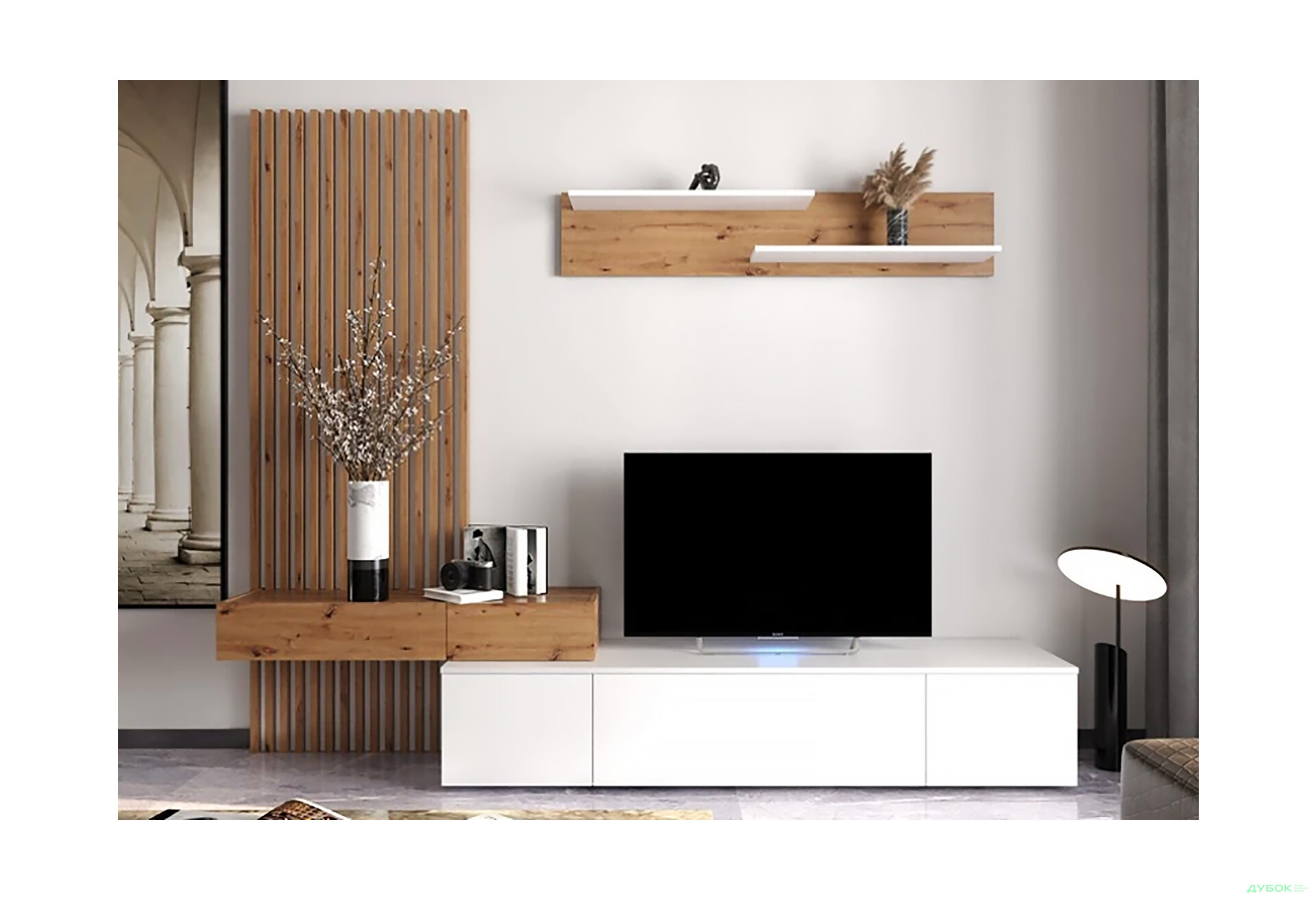 Стінка Гербор Ребека Плюс 250 см дуб артизан / німфеа альба - Зображення 1 Зображення 1 - Стінка Гербор Ребека Плюс 250 см дуб артизан / німфеа альба